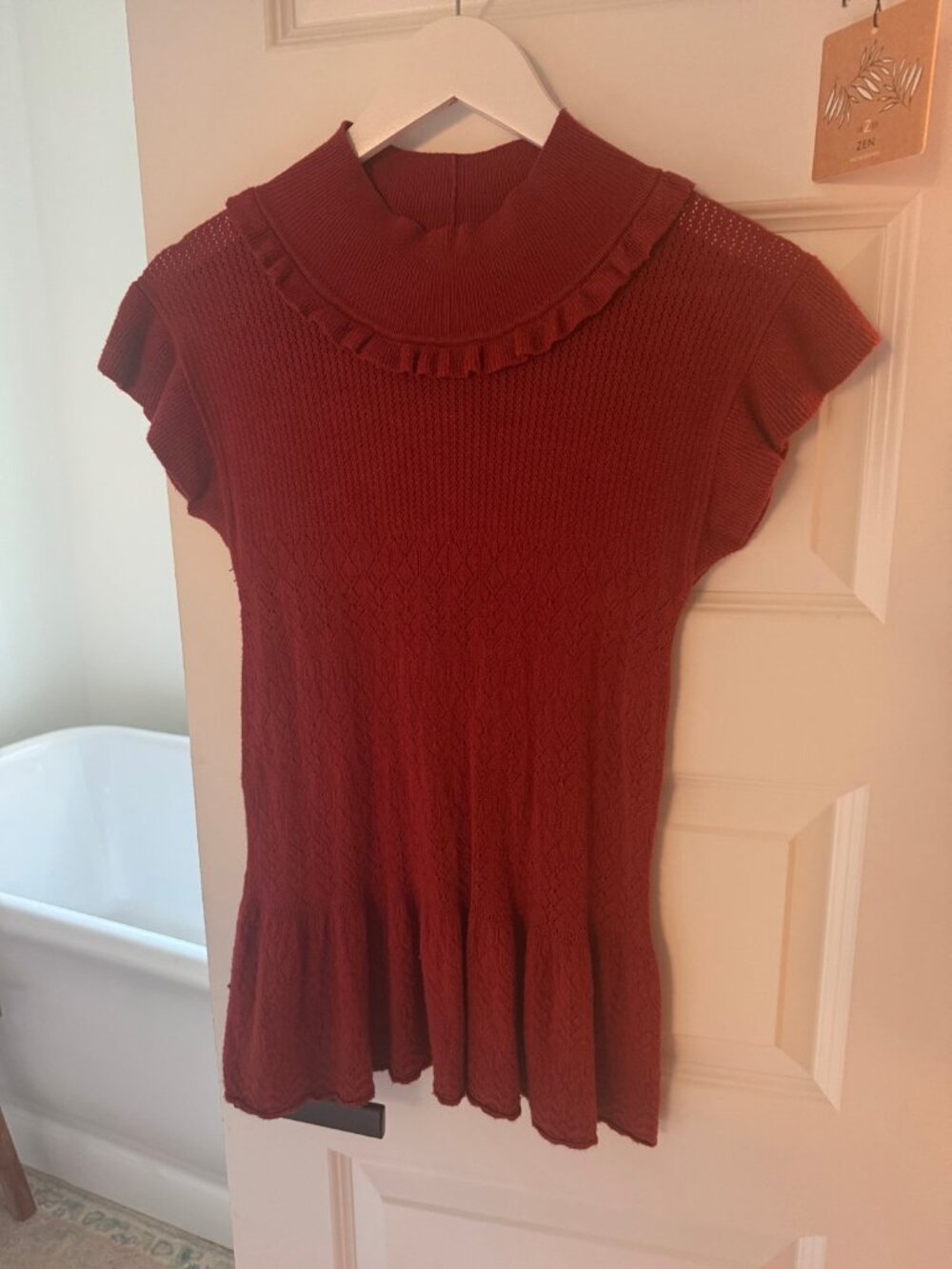 Torn by Ronny Kobo Rust Ruffle Mock Neck Knit Top